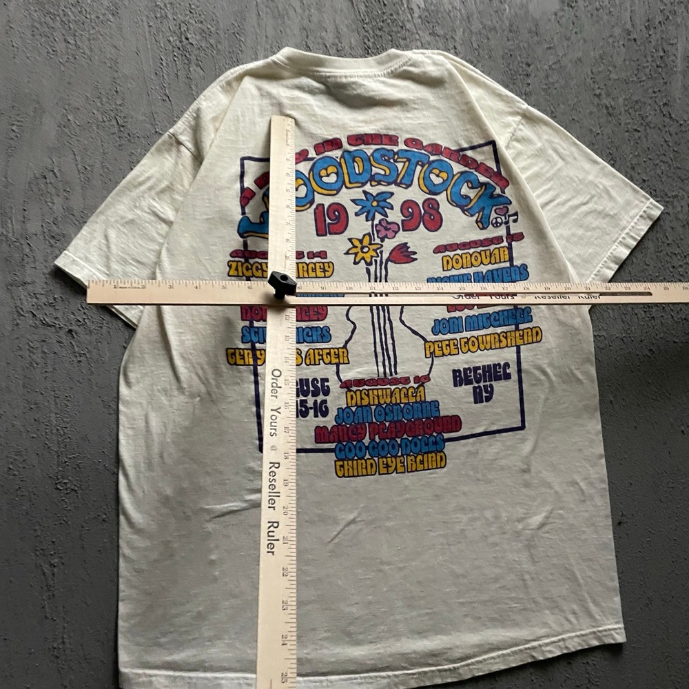 vintage woodstock manhattan garden shirt mens XL white 1990s music band - Picture 6 of 9